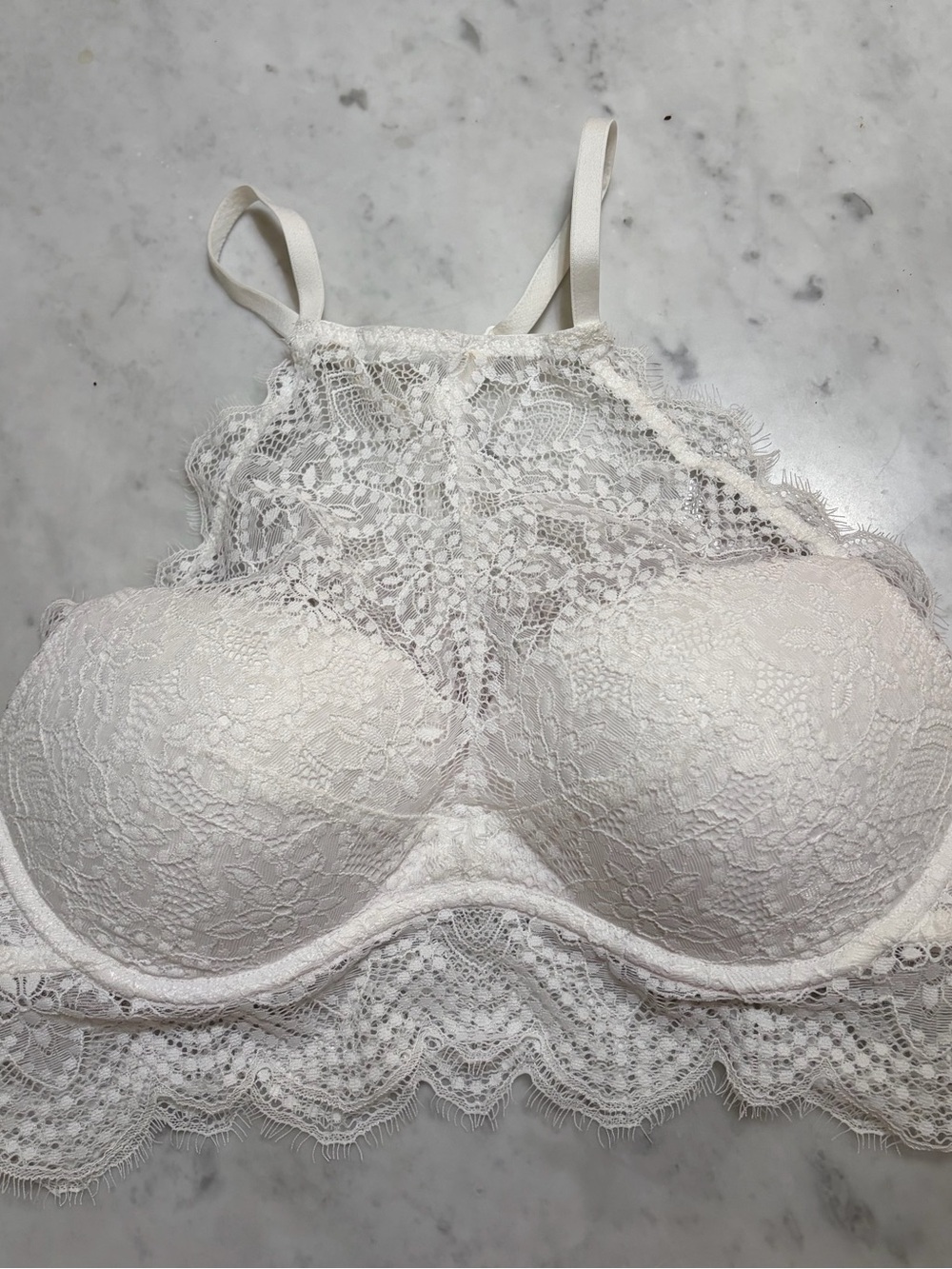 Victoria's Secret pink Lace High-Neck Bralette in White